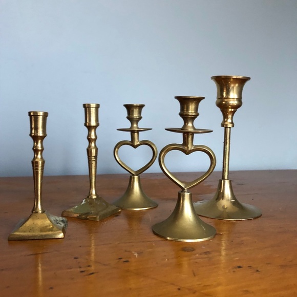 Antique Other - Set 5 Vintage Brass Candlesticks